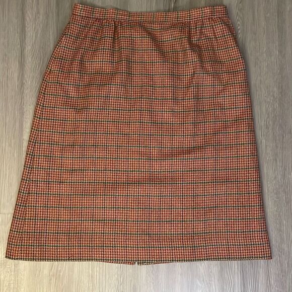 Vintage J.G. Hook Wool Skirt Plus Size Fall Red, Green Blue Houndstooth Plaid Sk - Picture 1 of 9